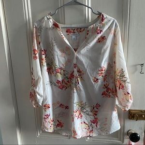 White Floral Button Up Top